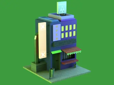 Cyberpunk Low poly building for mobile videogames Low-poly 3D model
