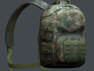 Backpack military combat Black baggage Low-poly 3D model get