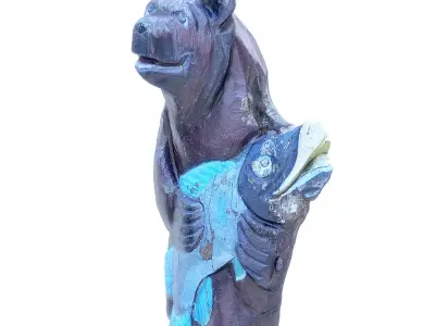 Wooden brown bear with fish 3D model