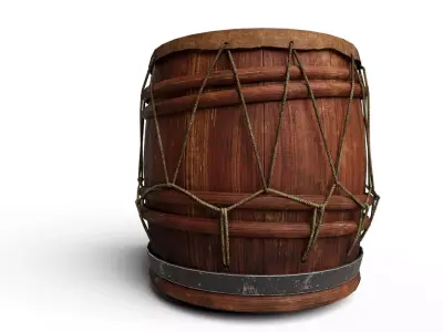 Traditional Barrel Drum Low-poly 3D model
