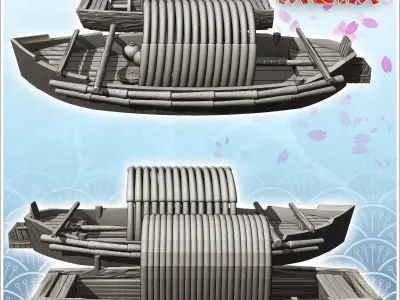 Set of two smapan asians traditionnals boats - Medieval Gothic F 3D print model