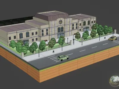 Low poly Railway Train Station Low-poly 3D model
