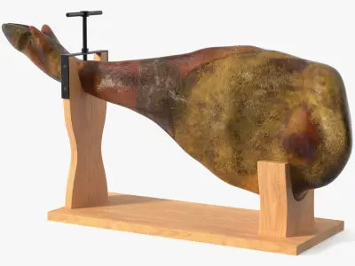 Ham Leg on Wooden Carving Stand 3D model