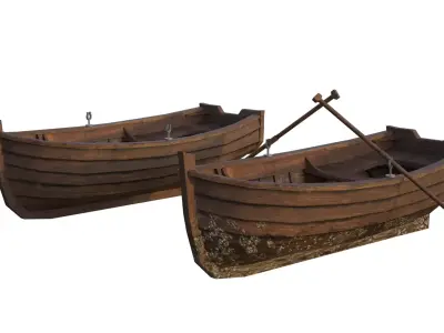 Low-poly Wooden Row Boat PBR Low-poly 3D model
