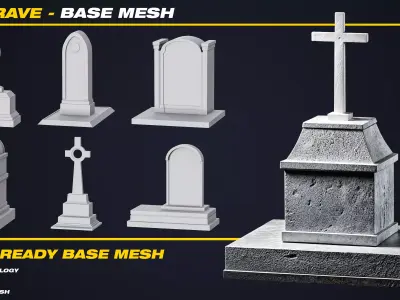 30 Grave Base Mesh - VOL 04 - Game Ready  Low-poly 3D model