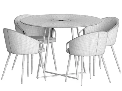 Dining Set table and chairs velvet with gold legs 3D model