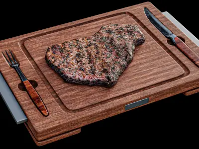 Roast Steak On The Board PBR 3D model