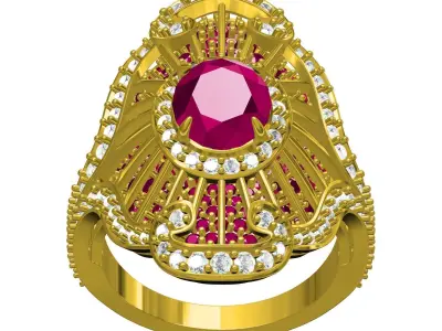 Red Ruby Round and Oval Cut Diamond Antique Cocktail Ring 3D print model