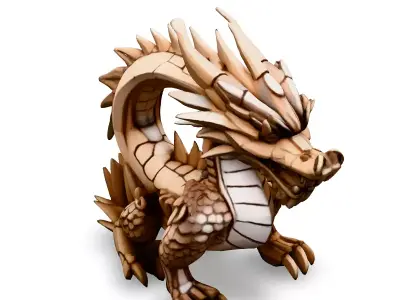 Wooden Carved Chinese Dragon Statue Low-poly 3D model