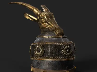 Medieval War Helmet with Goat Design Low-poly 3D model