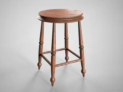 Medieval Wooden Chair - Old Victorian Stool AAA Gameready Low-poly 3D model