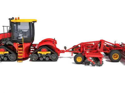 Tractor with Trailed Disc Harrow 3D model purchase