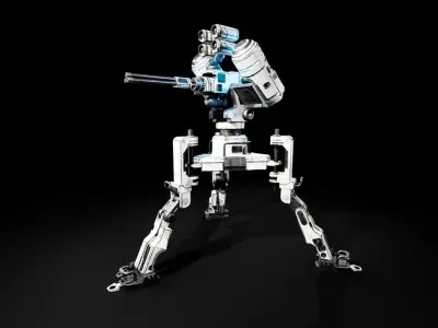 Scifi Automated Turret Minigun and Rocket Missile Launcher - UE4 Low-poly 3D model