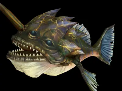 monster piranha fish creature Low-poly 3D model