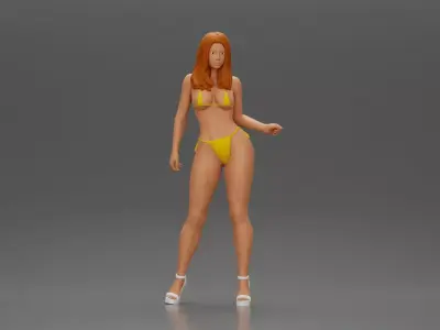 girl in and heels posing on the beach 3D print model