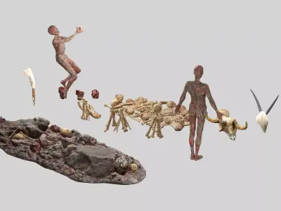 Horror Assets - Human Corpses Body Part Collection X4 Pack Low-poly 3D model