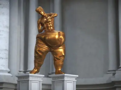 Conceptual Man Sculpting Body Statue Bronze 3D model