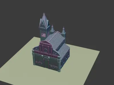 Medieval village-temple building 3D model