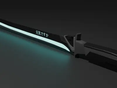 Futuristic cyberpunk style Katana Low-poly 3D model
