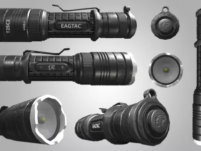 Military flashlight - Game Ready 4K Low-poly 3D model
