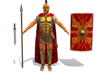 Greek Ancient Warrior Armor Shield Spear Sword Low-poly 3D model
