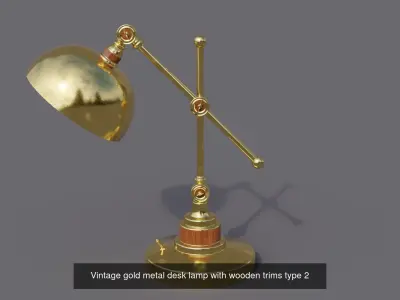 Vintage gold metal desk lamp with wooden trims 3D Model Pack