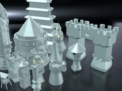 20 BaseMesh Towers Low-poly 3D model