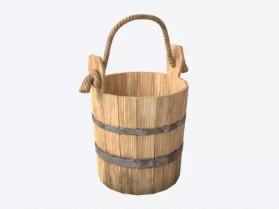 Old Wooden Bucket with Rope Handle 3D model