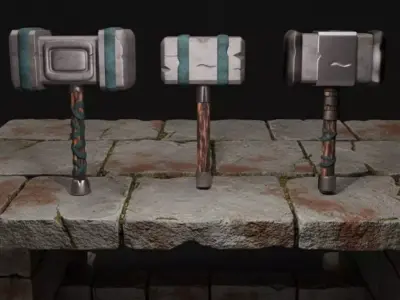 Medieval War Hammers PBR high poly FBX OBJ Low-poly 3D model