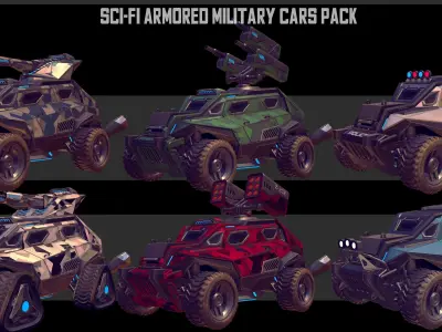 Sci-Fi Armored Military Vehicle Pack PBR Low-poly 3D model