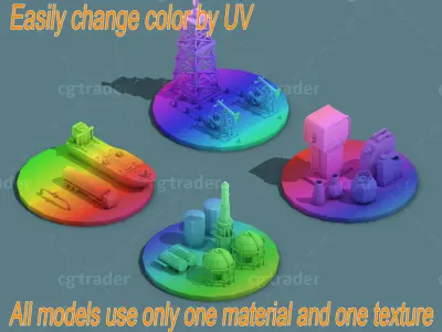 Low Poly Oil Industry Isometric Low-poly 3D model