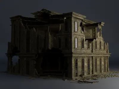 DESTROYED BUILDING CLASSICAL APOCALYPSE WAR RUINED 05 Low-poly 3D model