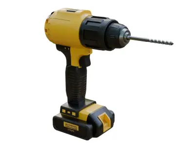 Cordless Drill with drill bit Low-poly 3D model