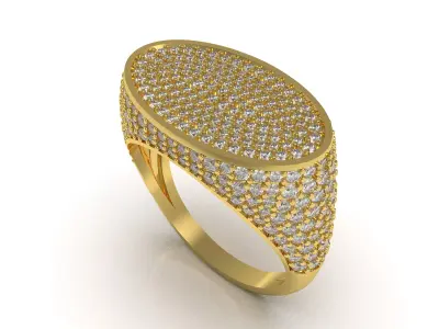 Antique Oval Signet Half Way Diamond Ring 3D print model