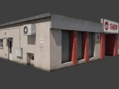 Building shop City Village Work Street Low-poly 3D model Low-poly 3D model