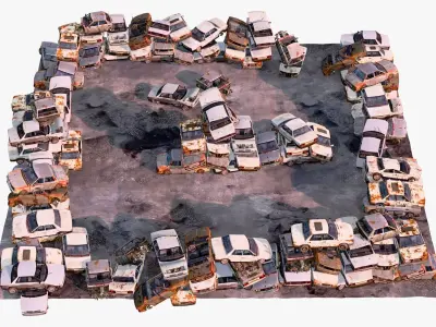 Junkyard Discarded Cars Pile Low Poly M1 Low-poly 3D model