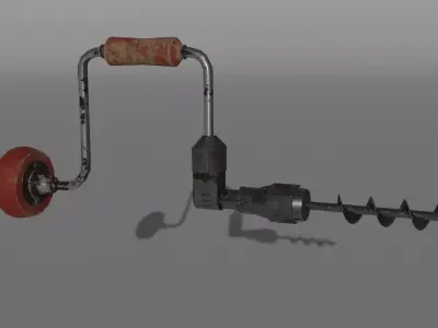 Vintage Low Poly Hand-Drill Low-poly 3D model