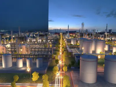 Industrial chemical plant oil refinery factory buildings 3D model