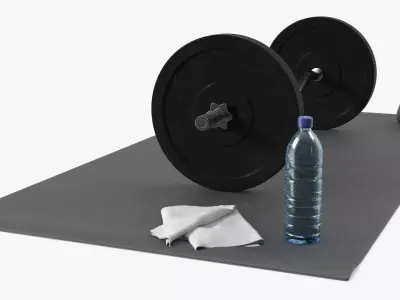 Home Gym EZ Barbell Set with Mat Speaker Towel and Water Bottle 3D model