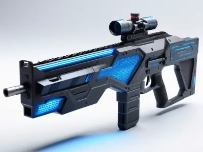 Futuristic Pulse Rifle Blue Ammo 3D model