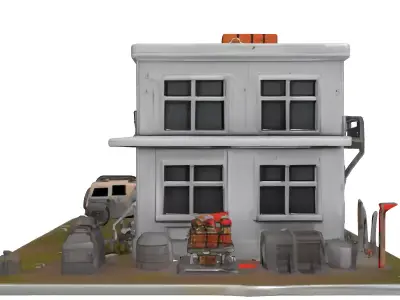 Military PostApocalyptic Compound Diorama Low-poly 3D model
