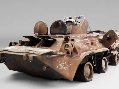 Destroyed BTR-80 wheeled amphibious armoured personnel carrier 3D model purchase