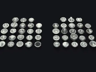 Kitbash set of silver buttons Low-poly 3D model