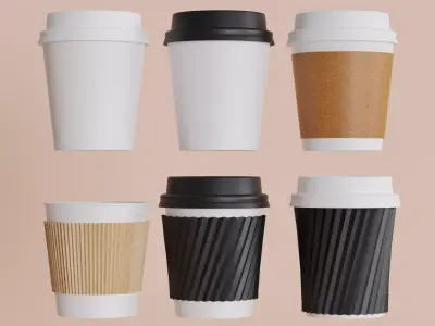 6 Kinds of Paper Cups 3D Low Poly Game Ready Low-poly 3D model