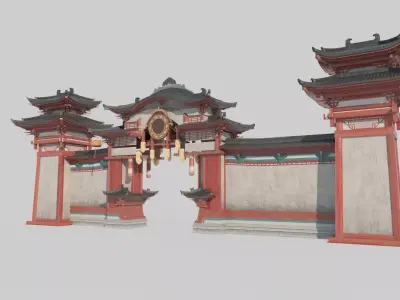 Ancient Asian Palace Gates 3D model