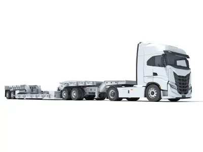 Heavy Truck with Lowboy Trailer 3D model purchase