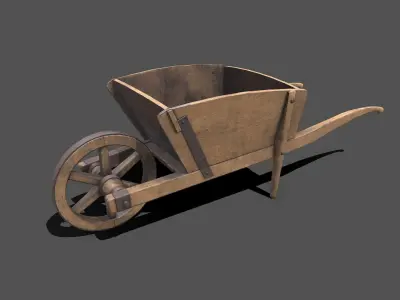 Old Wooden Wheelbarrow Low-poly PBR Low-poly 3D model