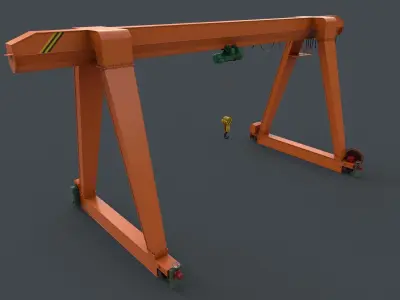 PBR Single Girder Gantry Crane V1 - ORANGE Low-poly 3D model