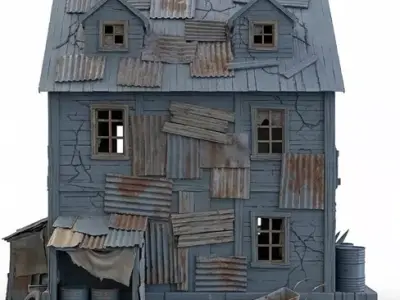 Post Apocalyptic Survivalist Shack Wasteland Ruined House 3D Free low-poly 3D model