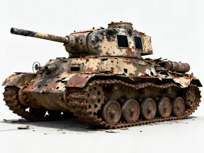 Realistic Destroyed Wrecked Light Tank 3D Model Low-poly 3D model